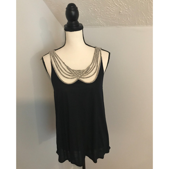 Anthropologie Leifnotes Navy Blue Scalloped Rope Tank Top - Size Small - Picture 1 of 8
